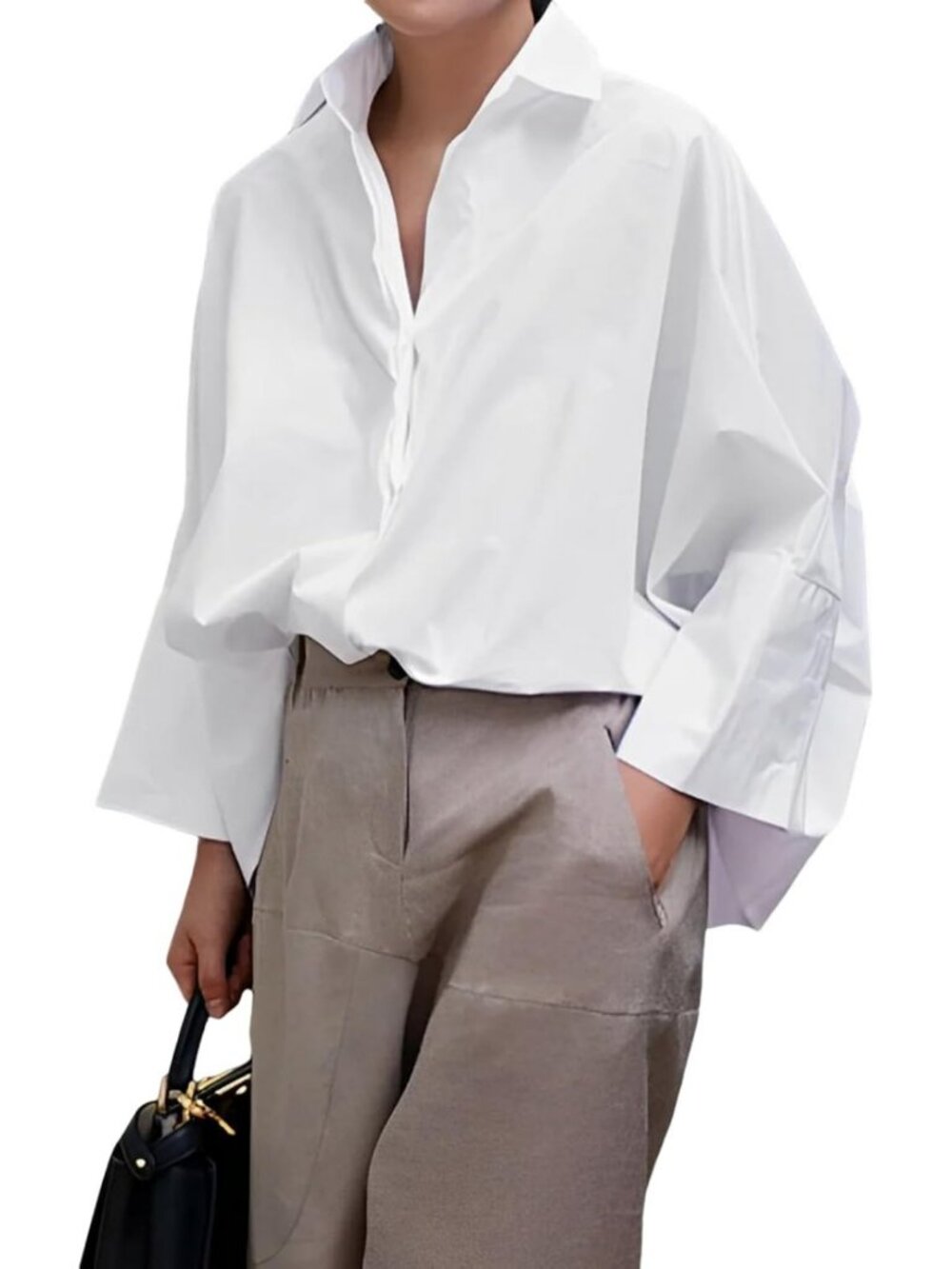 Casual 3/4 Sleeve Button Down Shirt | Loose Fit Collared Work Blouse for Women